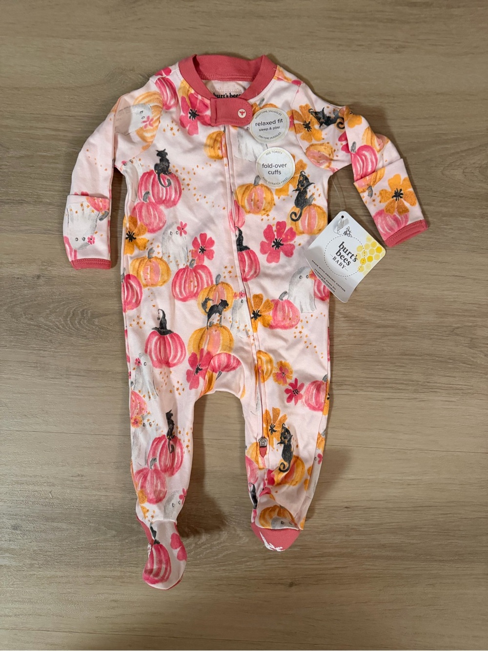 Burt's Bees Pink Pumpkin & Floral Footed One-Piece